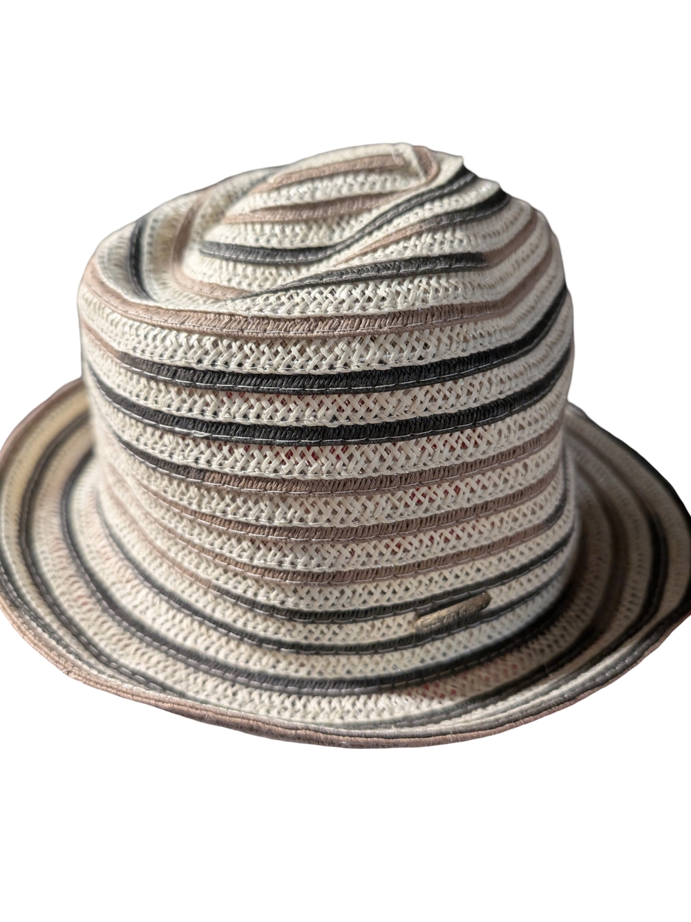 Calvin Klein Cream & Black Striped Woven Fedora
